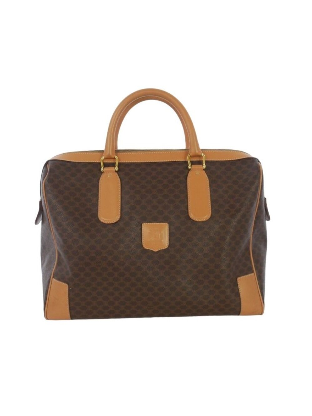 Celine Vintage Macadam Pattern Boston Bag Leather Brown